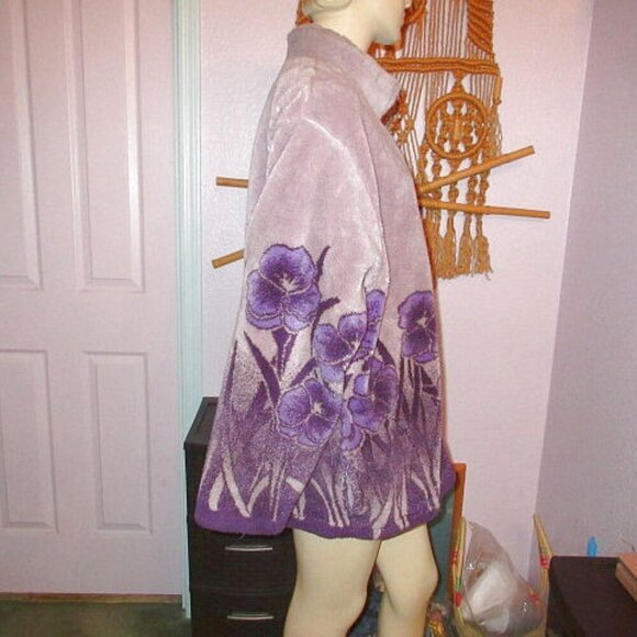 80s Vtg Black Mountain Fleece Coat Size 2X High Pile Violets Full Zip Purple - Picture 7 of 10